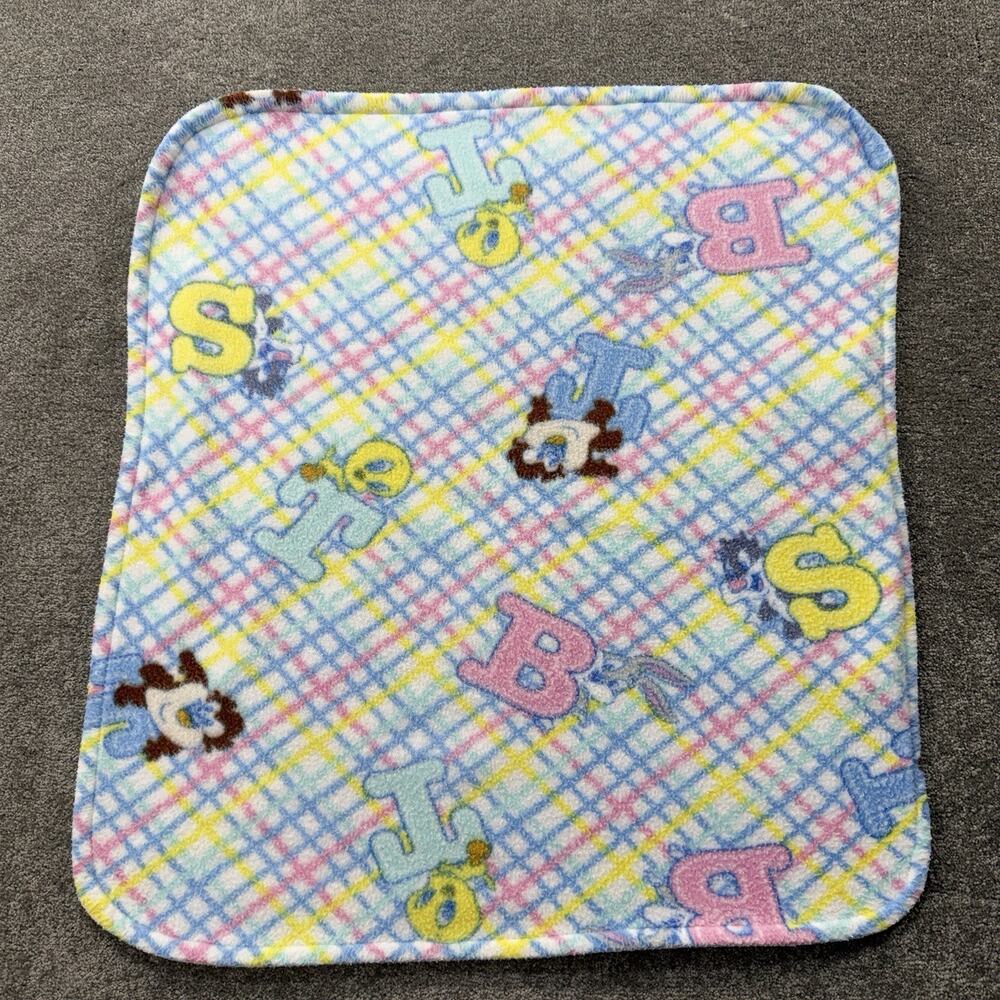 VTG Looney Tunes Baby Fleece Blanket Tweety‎ Sylvester Taz Plaid Alphabet 28X26